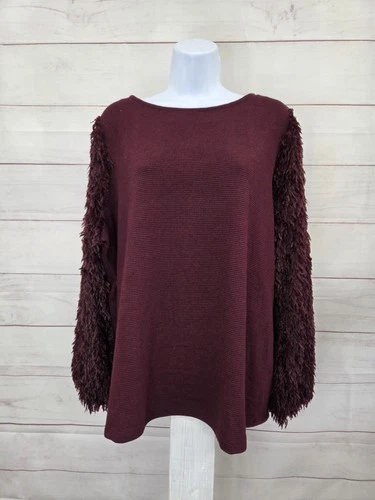 2X RAISIN A706716 Susan Graver Occasions Rib Knit Top w/ Embellished Sleeves