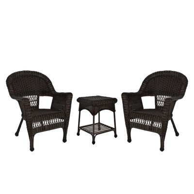Jeco 3 Piece Resin Wicker Patio Conversation Set in Espresso