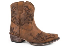 Roper Womens Short Stuff Vintage Cognac Faux Leather Cowboy Boots