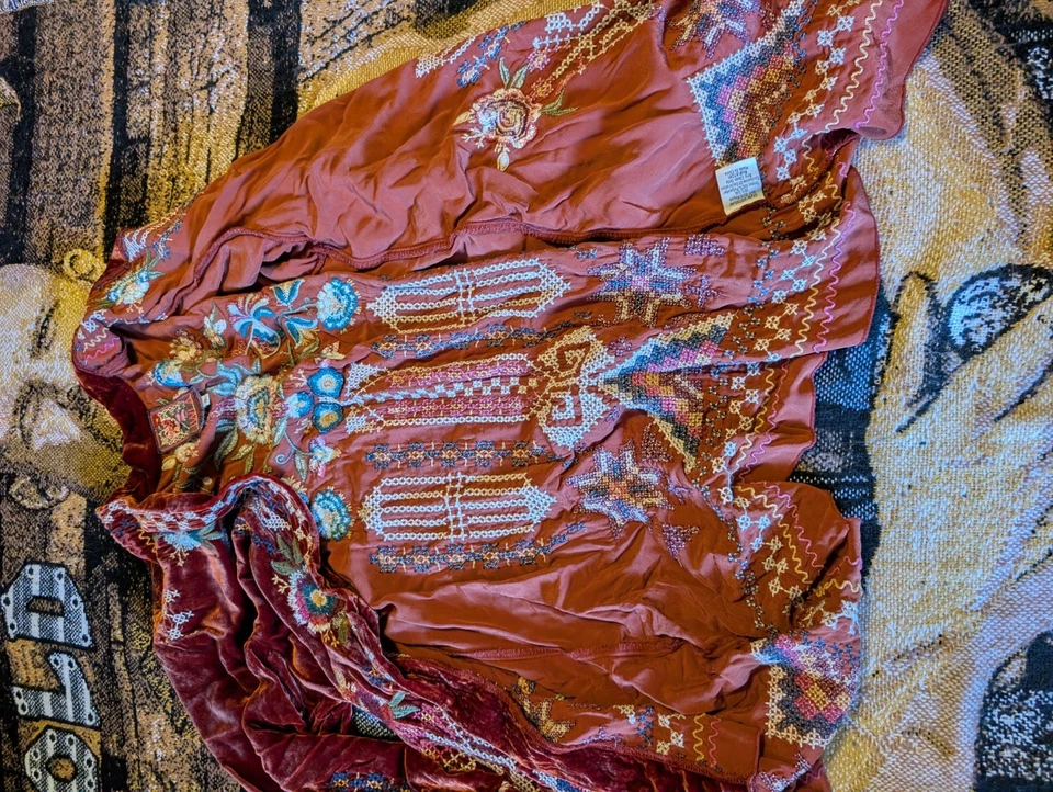 Cárdigan para mujer Johnny Was XL terciopelo auburín terciopelo seda bordado floral Foto 3 de 4
