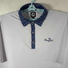 Footjoy Polo Shirt Mens XL White Blue Classic Golf Club Performance Floral