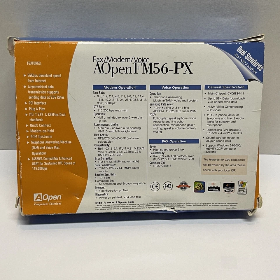 PC Fax Modem Voice Component - AOPEN FM56-PX New Damaged Box - Image 4 of 4