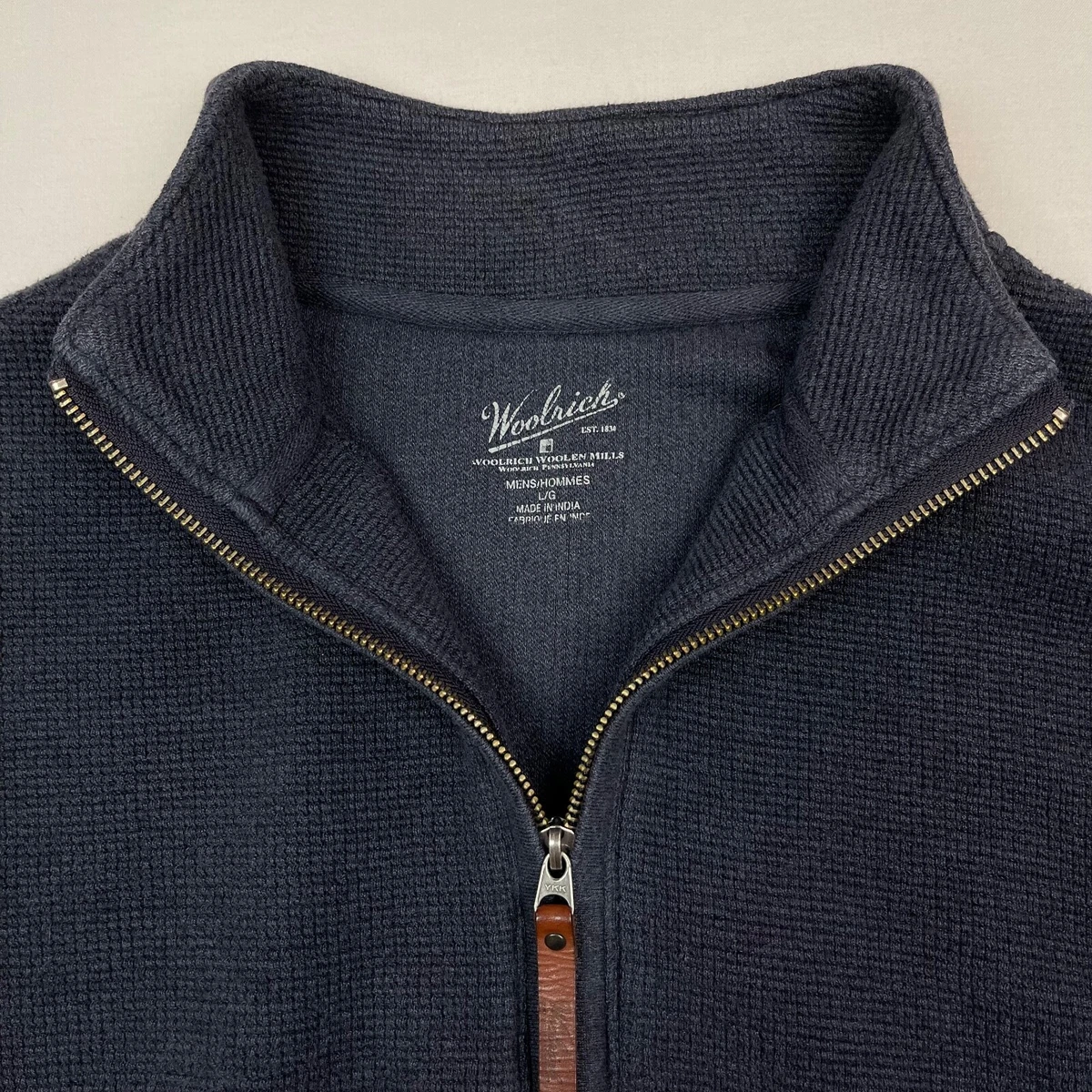 NWT! Woolrich Mens Large Blue Bromley 1/2 Zip Pullover Sweater 100% ...