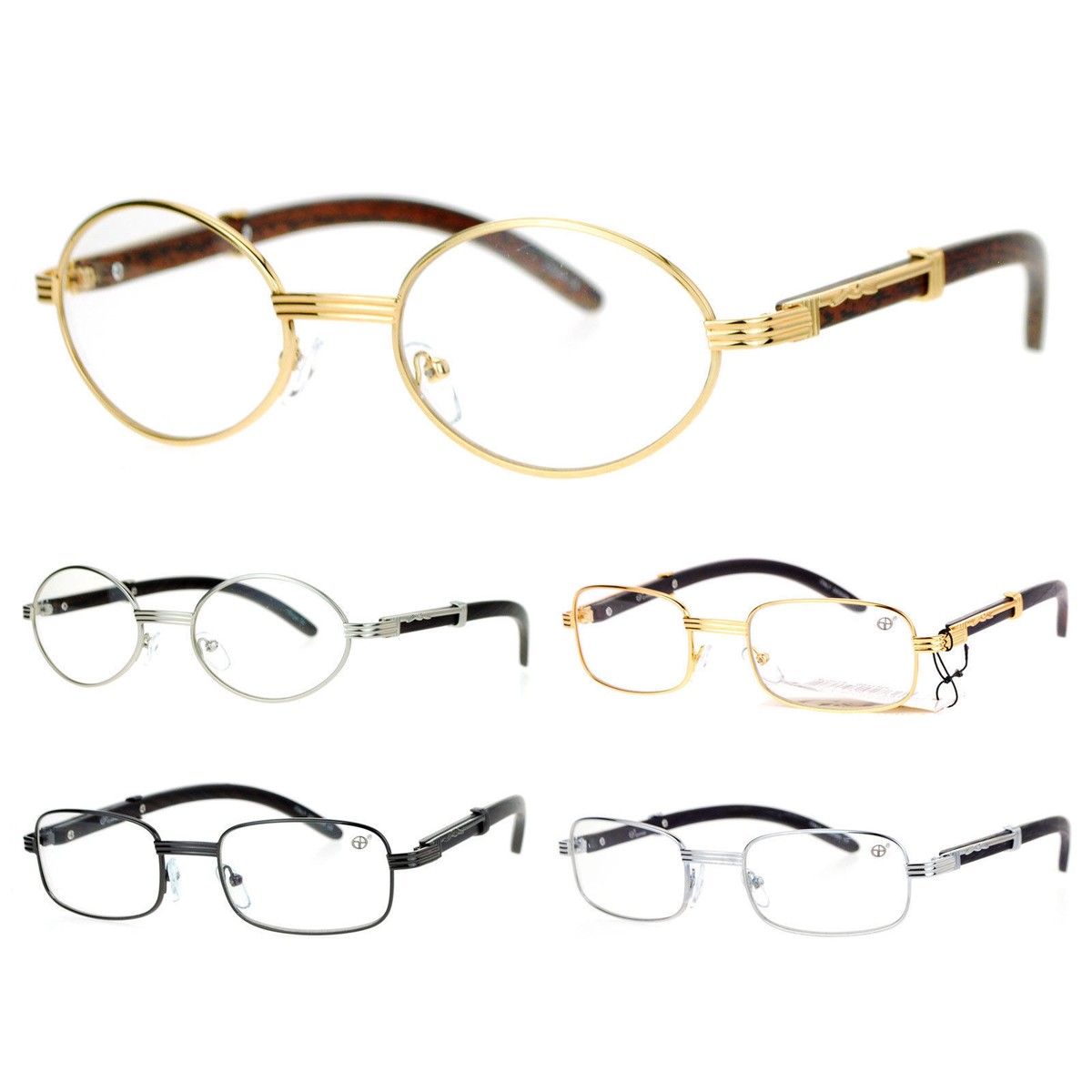 SA106 Wood buffs Art Nouveau Vintage Style circle Metal Frame Eye Glasses  OVAL - Main Image