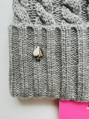 Kate Spade New York Cable Knit Pom Pom Hat Grey Kate Spade New York Cable Knit Pom Beanie Hat | Mercari main image 2