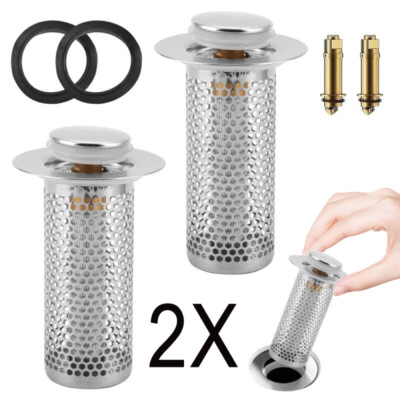 2x Edelstahl Waschbeckenstöpsel Pop Up Bodenablauf Filter Waschbecken Stöpse DE
