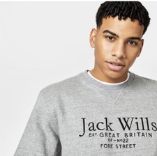 Image of Jack Wills Men's Belvue Graphic Logo Crew Neck Sweatshirt Colour Grey Size L