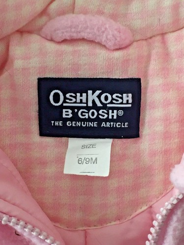 OshKosh SNOWSUIT Pink FLEECE Bear Appliqué with Ears Size 6-9 Months - Picture 5 of 10