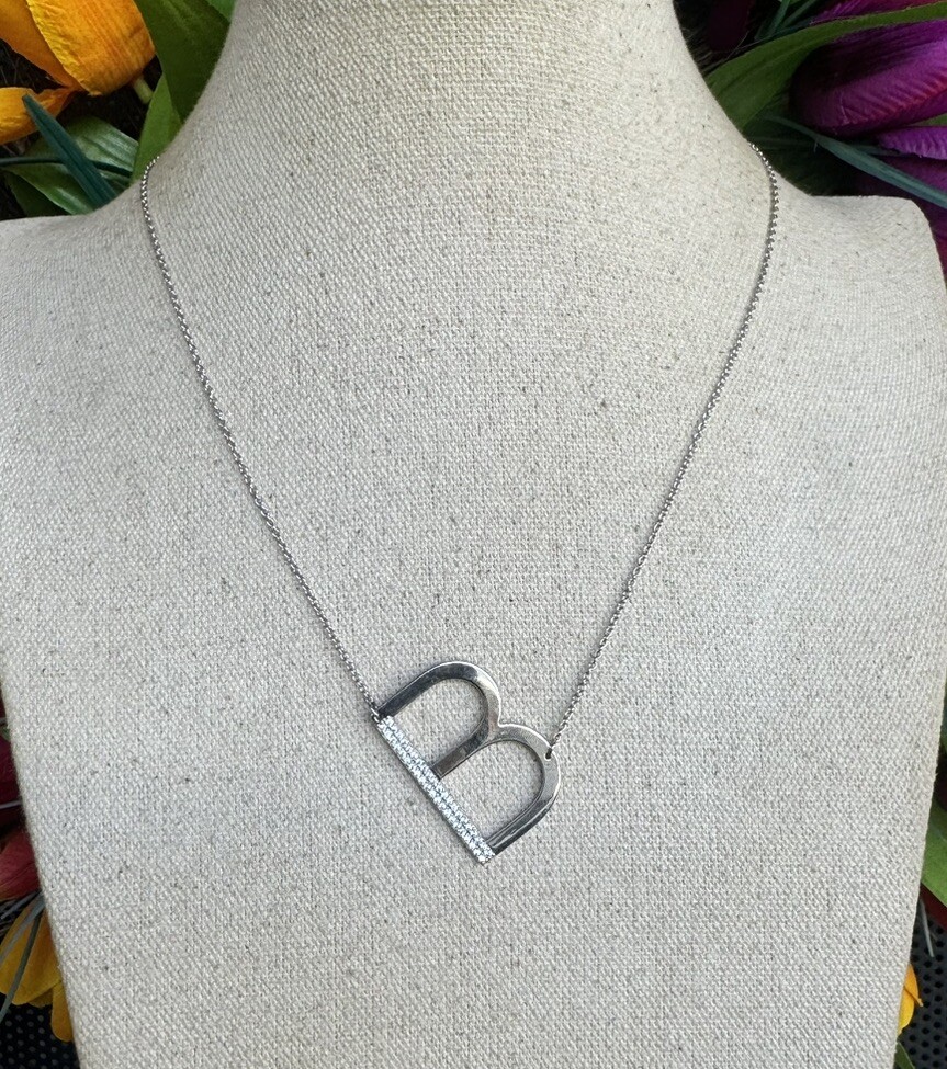 Sideways Large Initial Necklace 925 Sterling Silv… - image 1