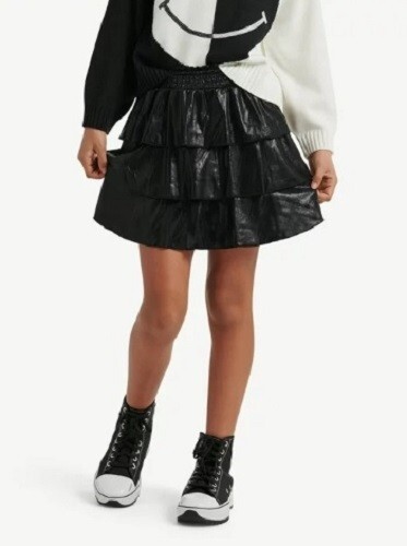 NEW♈Girl's Metallic tiered skirt w/short by Justice size XL PLUS (16P-18P)~Black - Picture 1 of 4