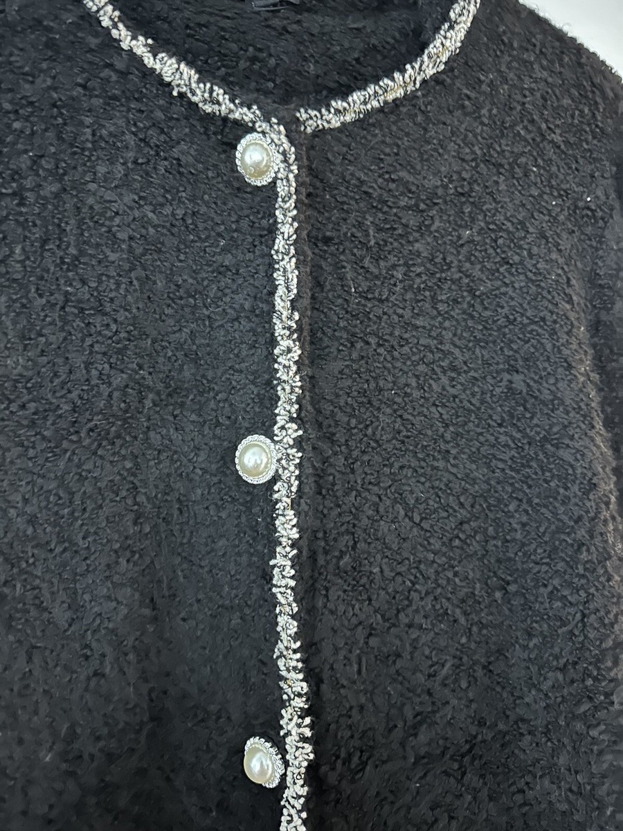 River Island Womens Black Pearl Buttons Cardigan Jacket SIZE UK 18 US 14 XL  | eBay