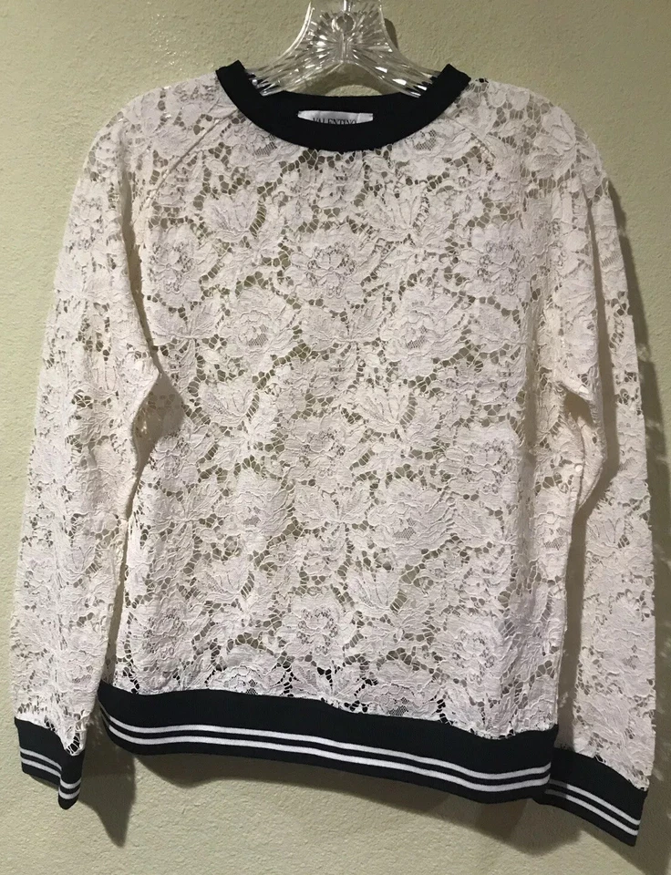 SUDADERA VALENTINO TALLA XS ENCAJE PESADO TOP MANGA LARGA PB3MF03H3C6A03 NUEVA CON ETIQUETAS c1
