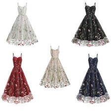 Europe America Women's style Retro Sling embroidery Mesh yarn Splicing Dress