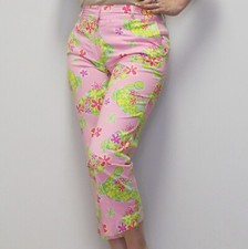 Vintage Y2k Lilly Pulitzer White Label Pink Crab Floral Capris