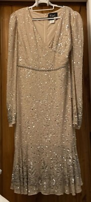 Mac Duggal SEQUIN GOWN WITH EMBELLISHED HEMLINE AND BELT Gold-10740 -Size 12 NWT