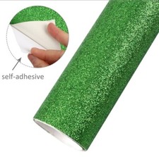 Fine Glitter Green FAUX LEATHER SHEET 8 X 13" Self-adhesive