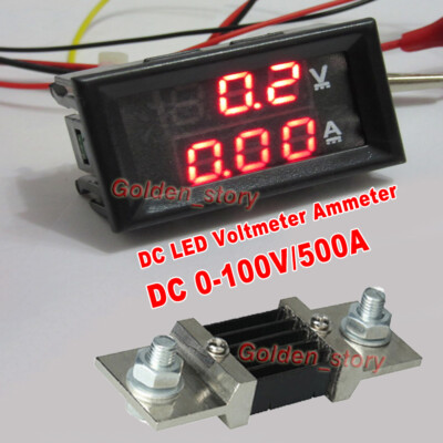 DC 0-100V 500A Digital Dual LED Voltmeter Ammeter Amp Volt Meter + Shunt 12V 24V