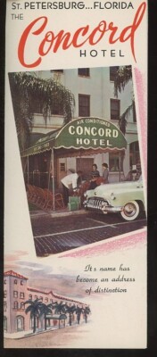 1954 St. Petersburg Florida Concord Hotel Travel Brochure, Rate Schedule, Letter