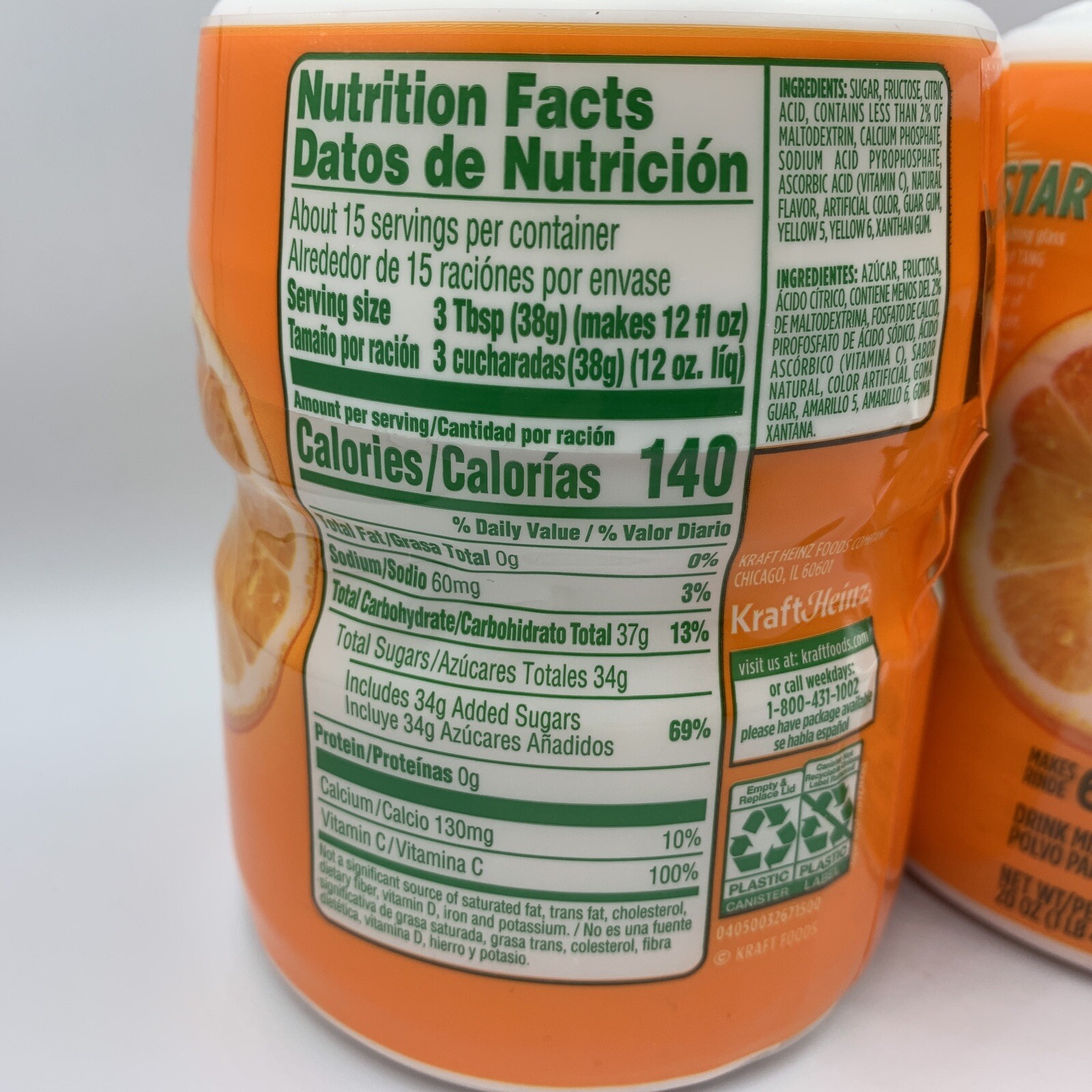 Tang Orange Powdered Drink Mix (Makes 6 Quarts), 20ounce Canister (2