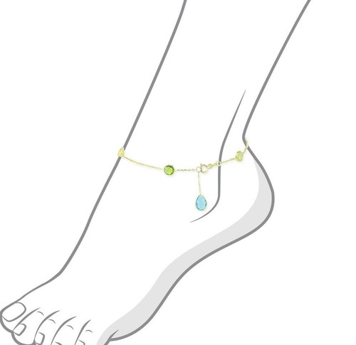 14K Yellow Gold Gemstone Anklet With A Blue Topaz Drop 9 Inches - Picture 3 of 3