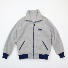 Vintage 70s 80s Patagonia Big Logo Label Fleece Jacket Full Zip Gray Blue M