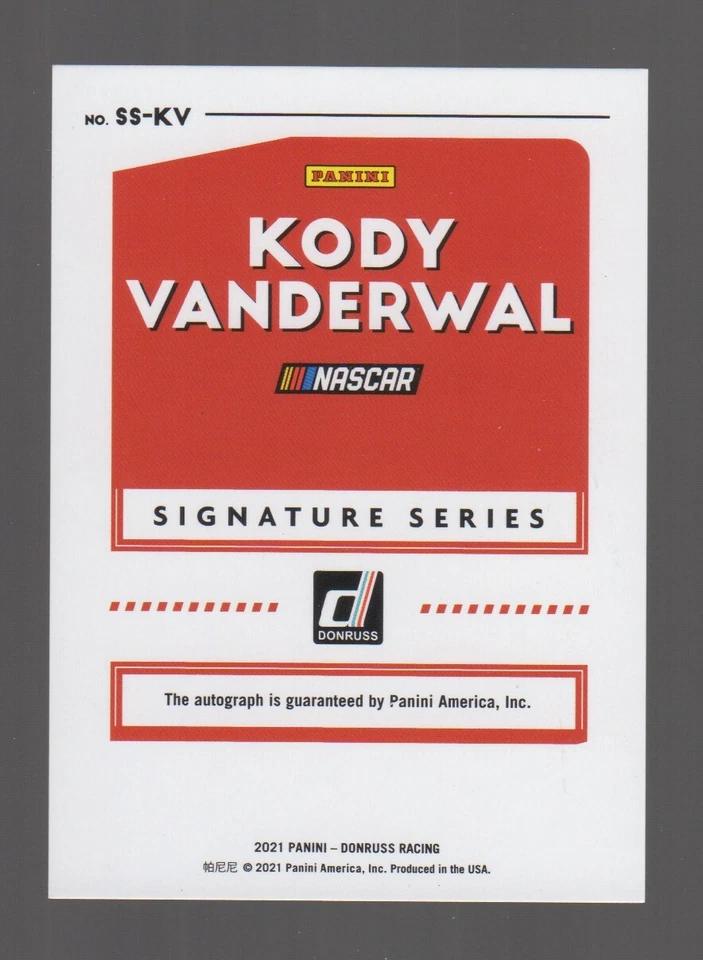 2021 Donruss Nascar KODY VANDERWAL Signature Series Autograph Auto RC Red #53/99 - Image 2 of 2