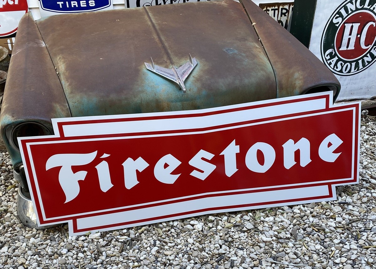 Antique Vintage Old Style Firestone Tires Service Station Sign