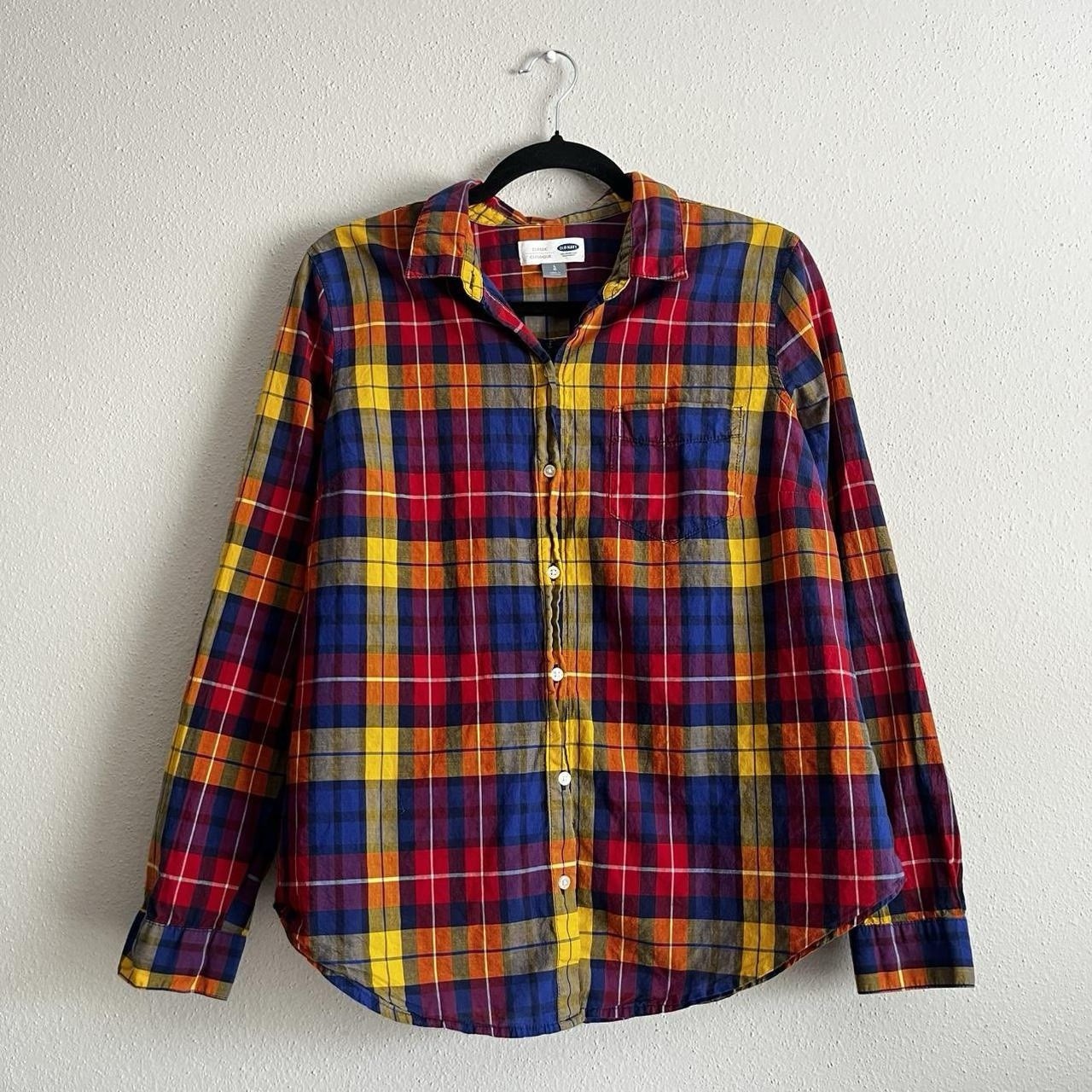 Old Navy The Classic Shirt Blue Black Flannel Long Sleeve Button Down Size M