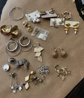 Vintage Costume Jewelry Lot 18+ Earrings Brooch Hoops Gold Silver Tone Mixed