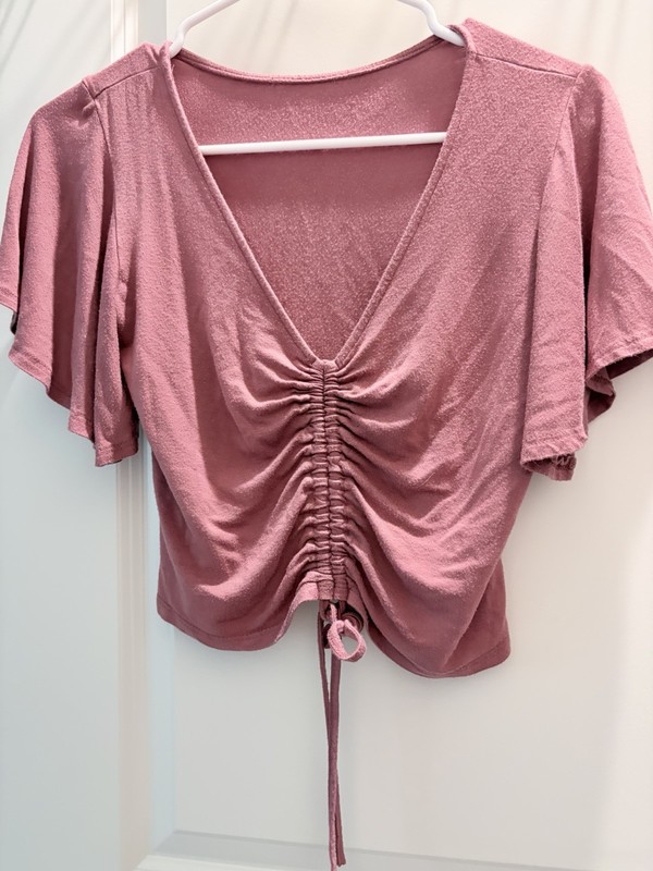 Mauve Ruched Front Flutter Sleeve Top Size S/M