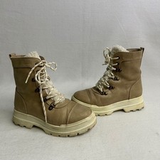 Winter Cozy Art Class Girls Size 2 Tan Faux Fur Trim Lace Up Combat Boots 6069