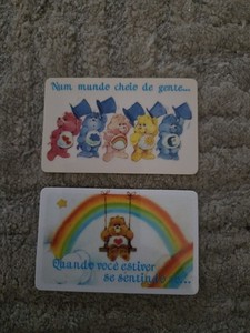 2 Antique Care Bears Stationery Plastic Cards Rare In Spanish