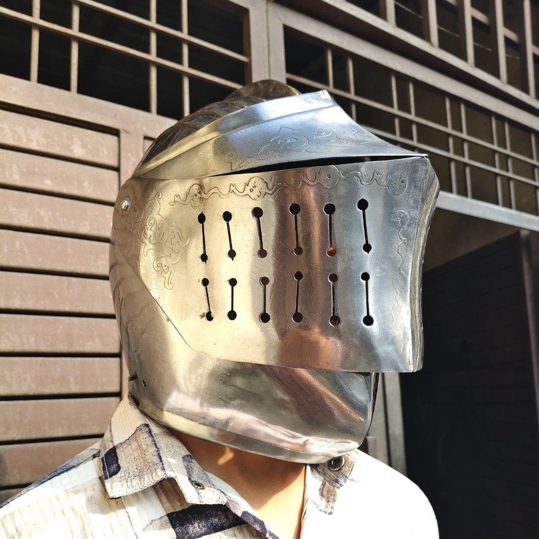 Casco Bascinet Gótico Medieval - Réplica de armadura de caballero de acero calibre 18