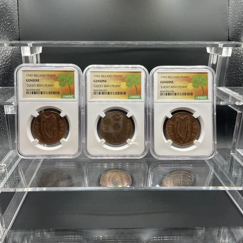 1942 1943 Ireland Penny Genuine Lucky Irish Penny Three Coin Set NGC Certified