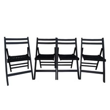 Black Solid Wood Slatted Folding Chair Set Of 4 Compact Foldable Event Seating