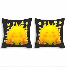 Whimsical Sun Flower Throw Pillow Covers-Set of 2 18x18in Bright Yellow Design