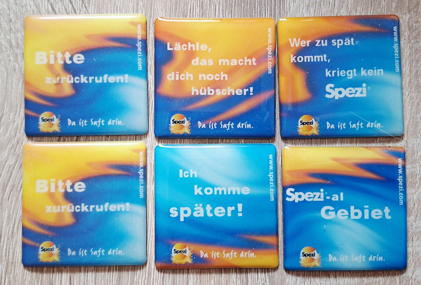 6 x Kühlschrank - Magnet, Magnet-Pin, Spezi, Werbung, Reklame, Werbe-Magnete