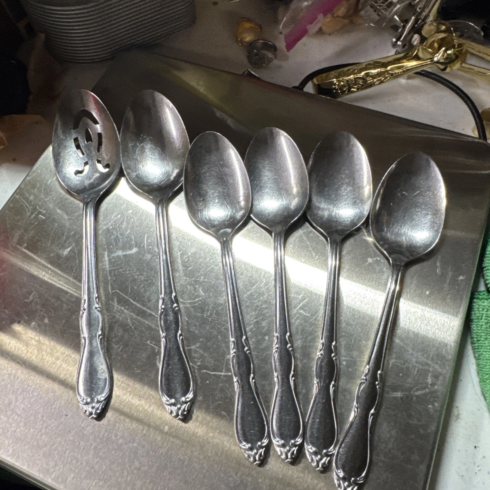 HOMESTEAD By Simeon & Rogers Stainless Lot of 6 Oneida 4spoons 2 Serving Spoons