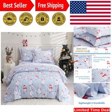 Queen Size Snowman Kids Comforter Set, 3 PC Winter Bedding in Blue Microfiber
