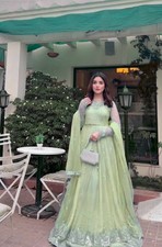 Festival Wear Mint Green Georgette Gown Lehenga With Dupatta For Women / Girls