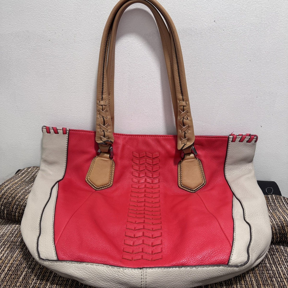 OrYANY Lyssie Soft Pebbled Leather Color-Block Tote - BERRY Red - A252525