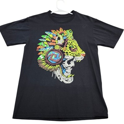 Aztec Jaguar Graphic Tee Black Short Sleeve Crewneck Tribal Mayan Art Shirt