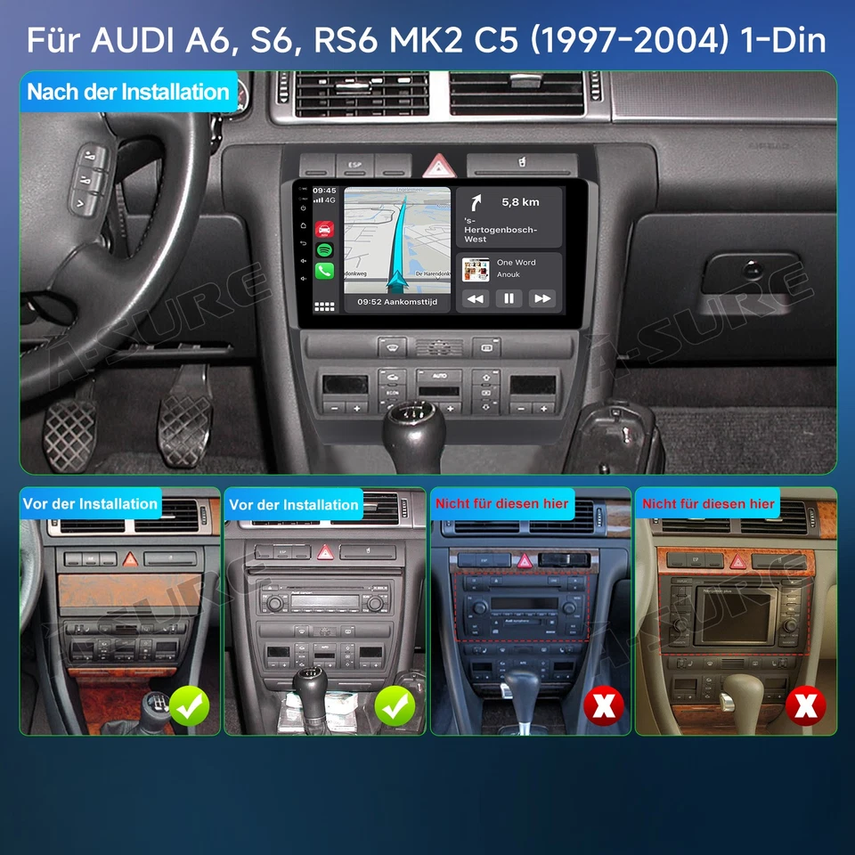 4+64G Android 15 Autoradio Navi DSP 1DIN für Audi A6 S6 4B2 4B5 4B6 C5 1997-2005 - Bild 4 von 4