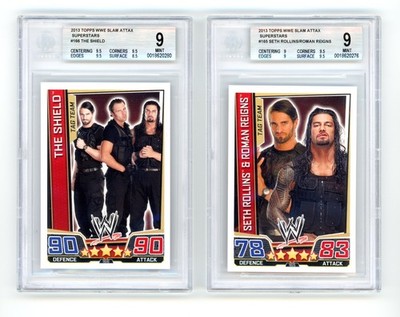 2013 Topps WWE The Shield + Seth Rollins & Roman Reigns Rookie Bundle BGS 9