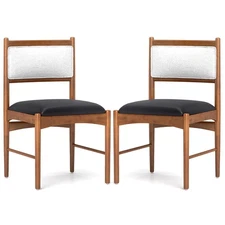 Wooden Dining Chair Set of 2 w/ Rubber Wood Frame Faux Leather Padded Seat
