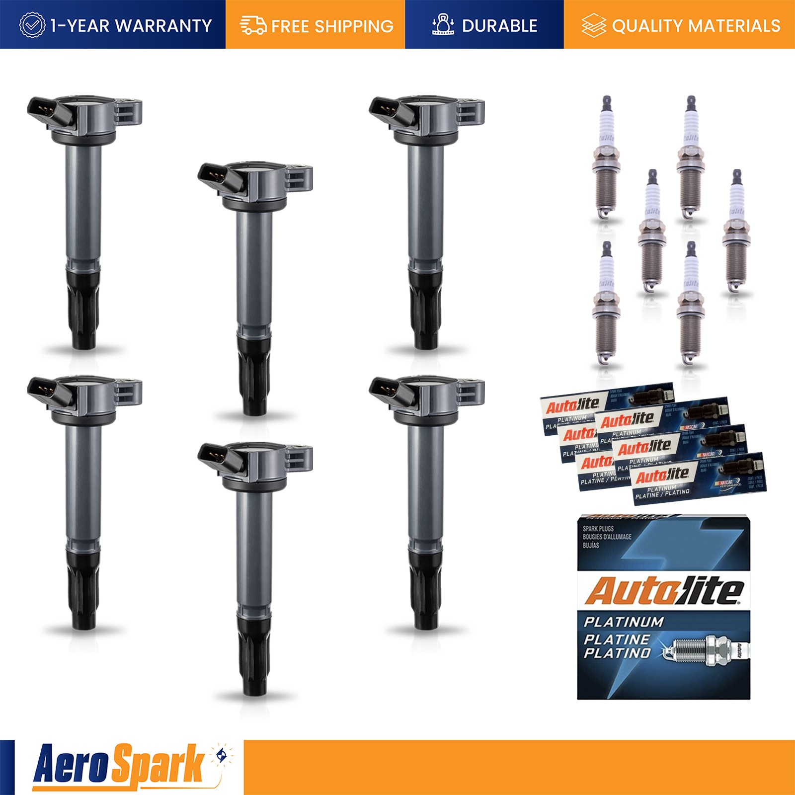 6 Ignition Coil  6 Autolite Platinum Spark Plug for 2007-2015 Lexus RX350 3.5L