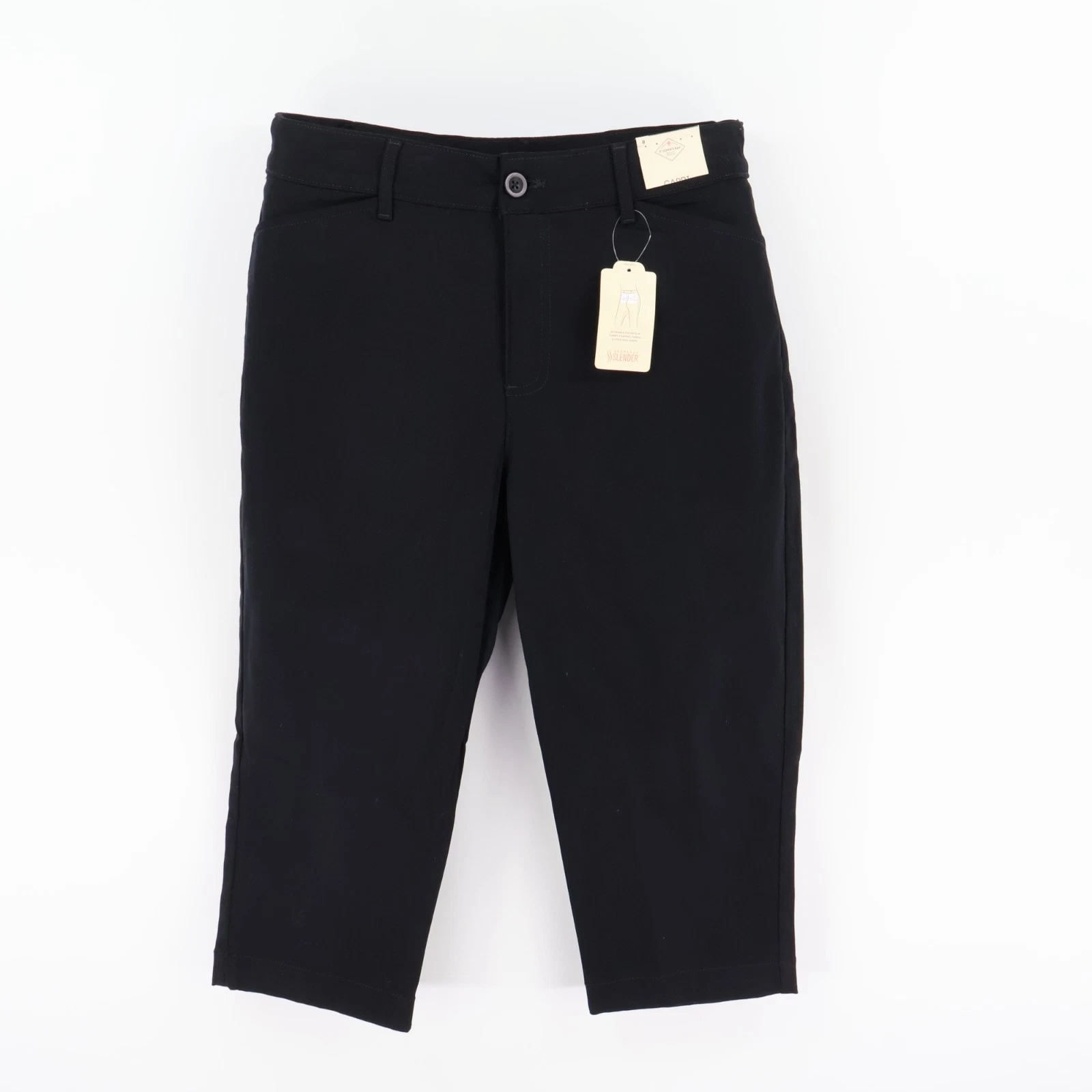 St. John's Bay Capri Pants Womens 8 Black Secretly Slender Mid Rise Pockets NEW