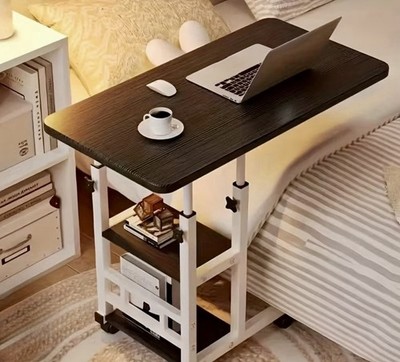 NIB Rolling Desk Computer table, White, Brown, Shelves, Adjustable Height
