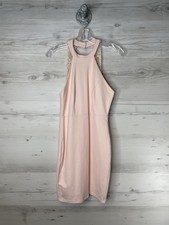 Lulus Dress Womens Large Pink Lace Back Halter Bodycon Midi Cocktail Party