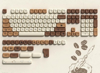 Cute Brown PBT Keycap Set,Coffee cat MOA Profile Keycaps 60 75 100 Percent,Dy...